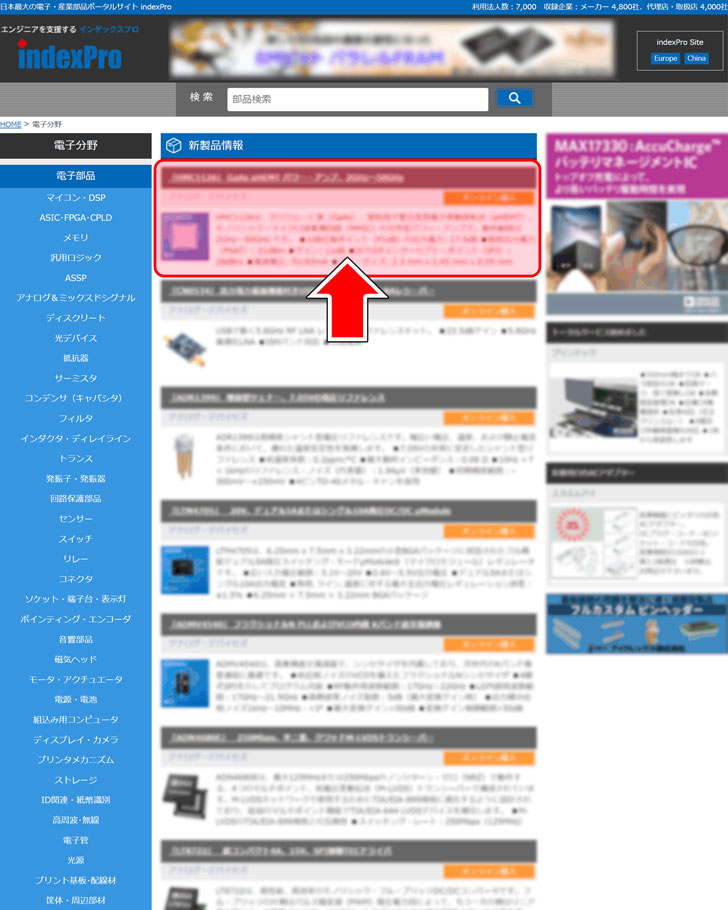 新製品情報 - 掲載場所