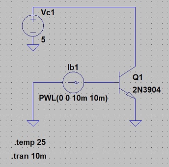 バイポーラトランジスタの基本動作をトランジェント解析で確認する回路