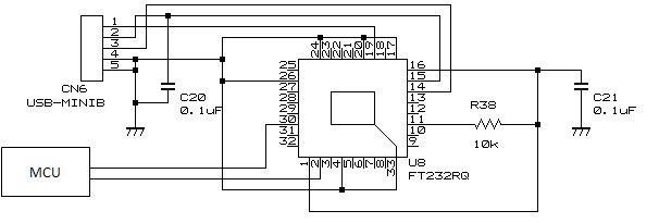 USBシリアル回路ブロックの回路図