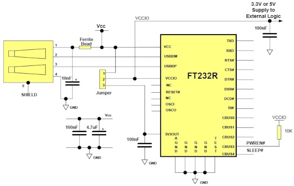 基本のFT232R応用回路図