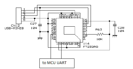 FT232RQを使用したUSB-UARTシリアル変換回路例